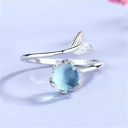 Fashion 925 Sterling Silver Fish Tail Crystal Adjustable Rings For Women Wedding Fine Jewelry Accessories Wholesale Jewellery