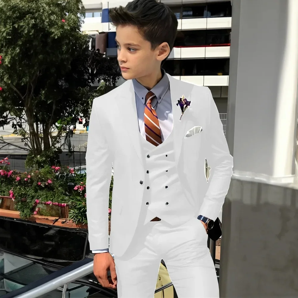 

Boys White Suit 3 Piece Slim Fit Tuxedo Kids Formal Outfit Blazer Vest Pant Suit Set for Wedding Party Prom