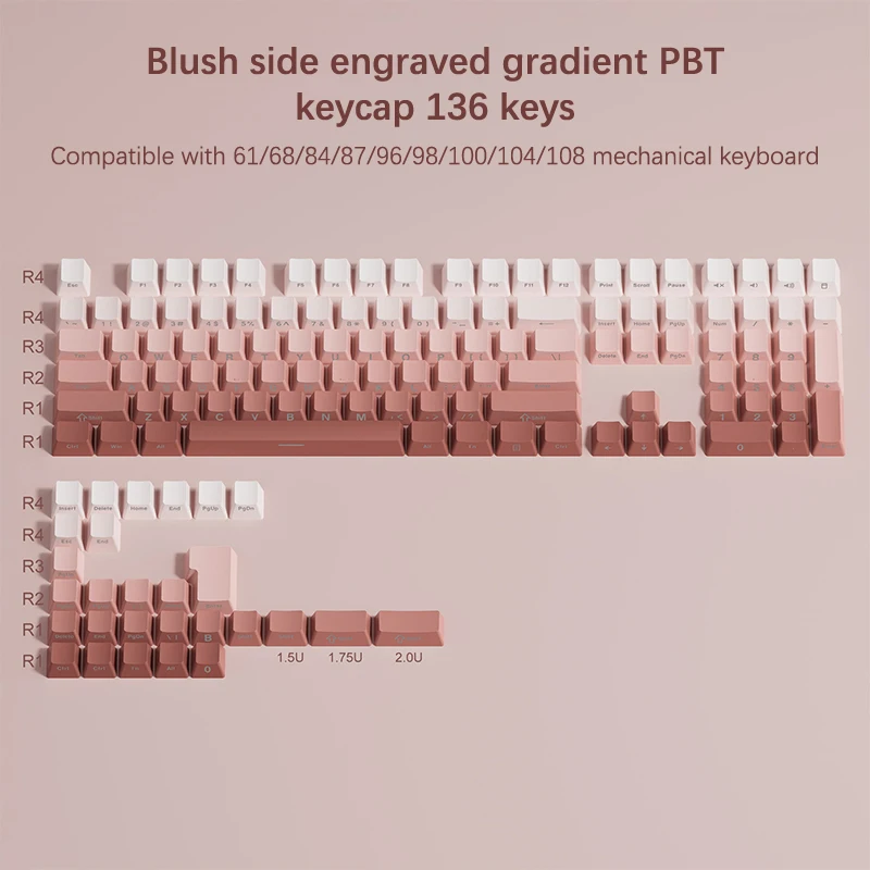 136 Key PBT Double Shot Side Print Shine Through Backlit Cherry Profile Keycaps For MX Mechanical Keyboard