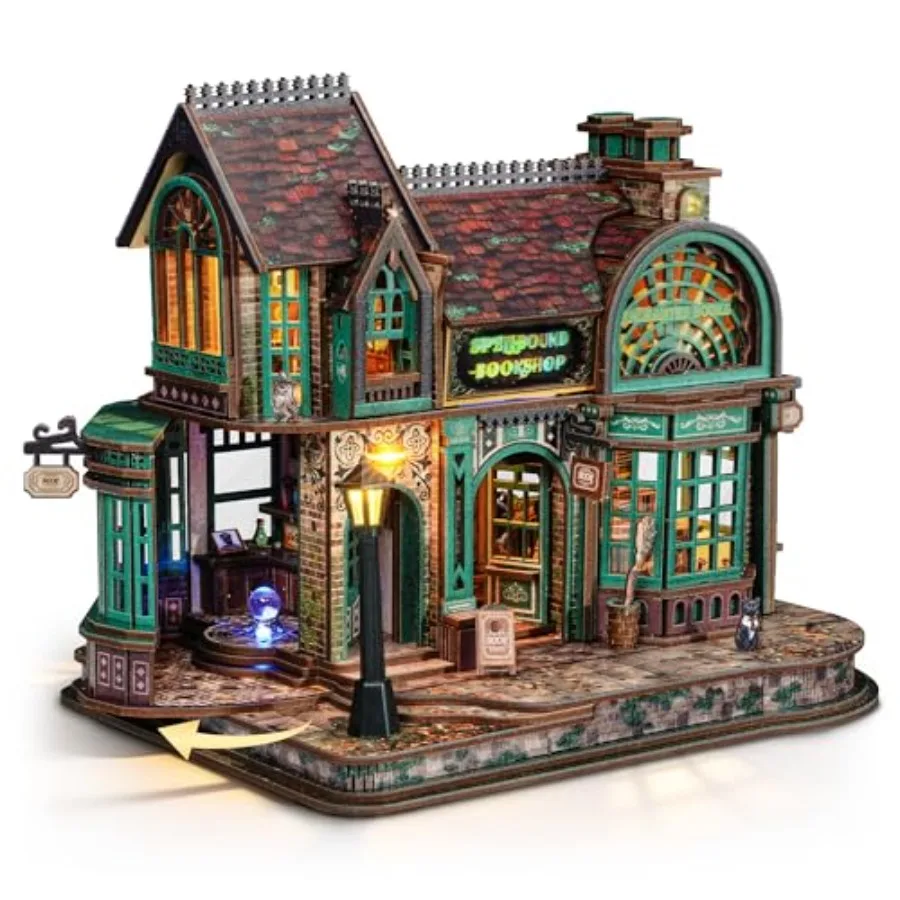 

3D Wooden Puzzle Magic Bookstore with LED Lights - DIY Miniature Kit, Spellbound Bookshop, Home Décor Display, Creative Gift fo