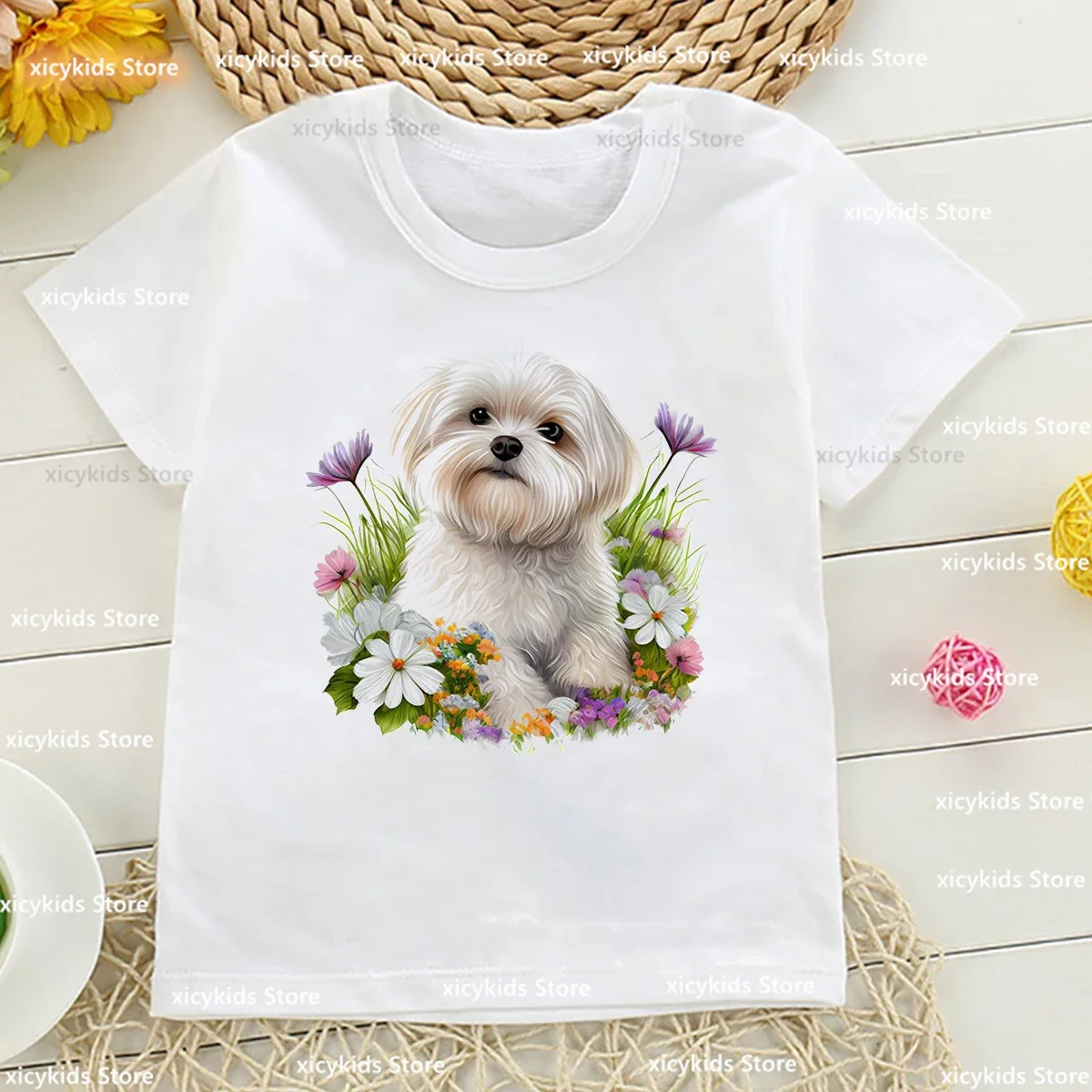 New kids tshirt Cute Maltese Dog, Hutchison Dog Animal Print girls/boys Tshirt Fashion Baby T-Shirt Boys/Girls Unisex Clothes