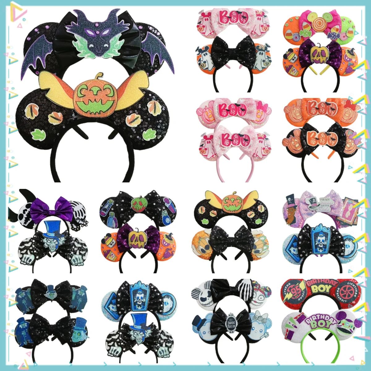 

2pcs Halloween Mickey Mouse Ears Headband for Girls Women Cosplay Hairbands Ghost Bat Skeleton Festival Party Hair Accessories