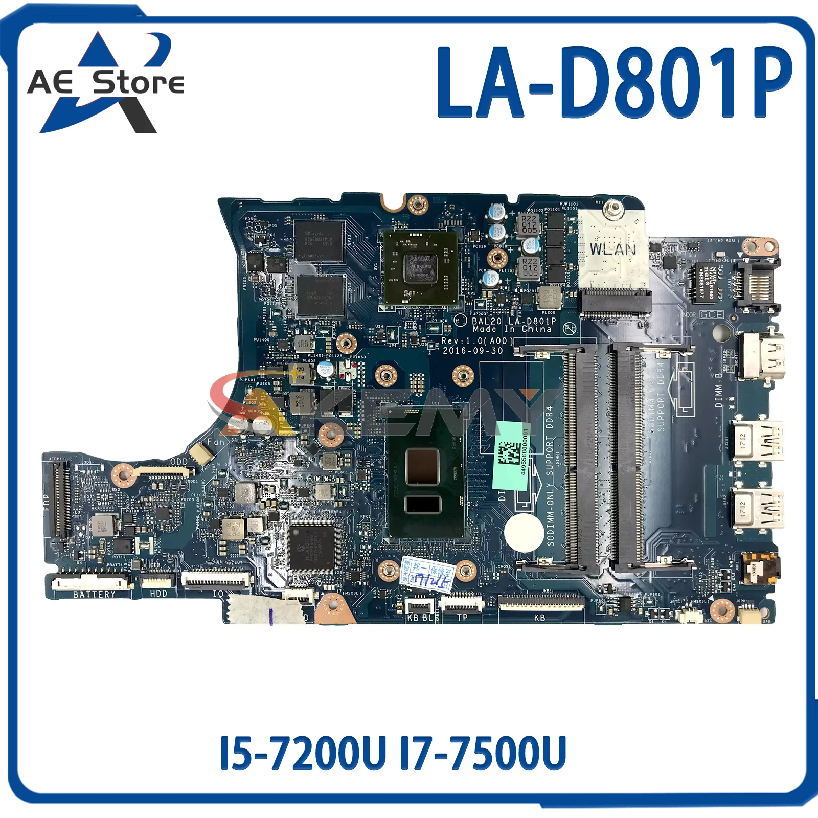 AE LA-D801P Laptop Motherboard For DELL Inspiron 15 5567 17 5767 CN-0KFWK9 0KFWK9 Notebook Mainboard With I5-7200U I7-7500U