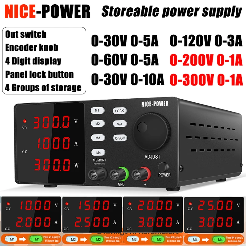 

NICE-POWER 200V/300V High Voltage DC Power Supply 4-Groups Of Storage Output Switch 30V10A Factory Test laboratory Power Supply