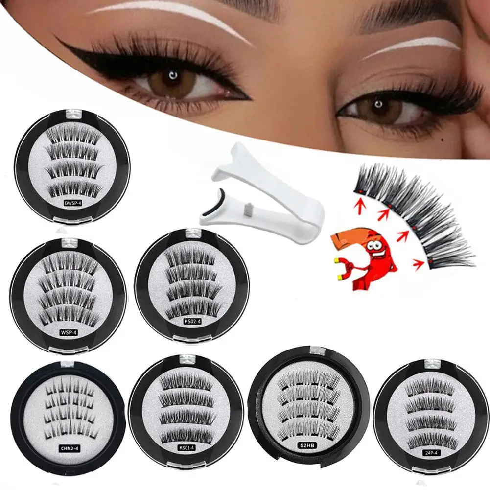 

2 Pairs 3D Natural Magnetic Eyelashes With Handmade Reusable Magnetic False Eyelashes curler high-quality hot