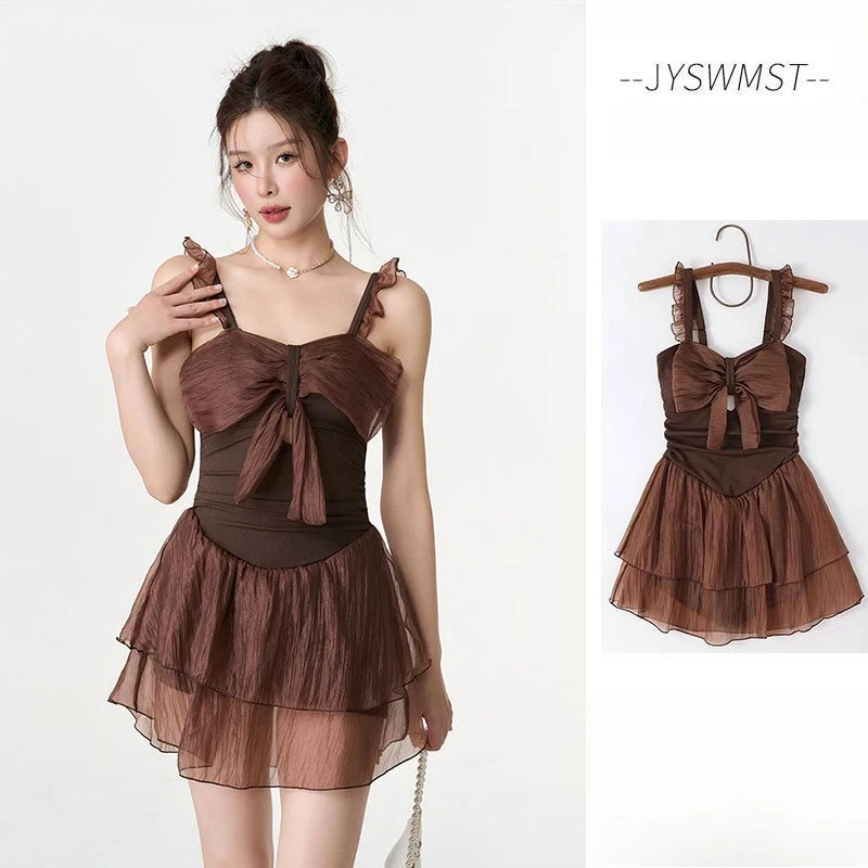 

Swimsuit Hot Spring Conservative 2025 New Fairy Fan Onesie Skirt Flat Angle Short Sleeves To Cover Belly and Look Thin Students