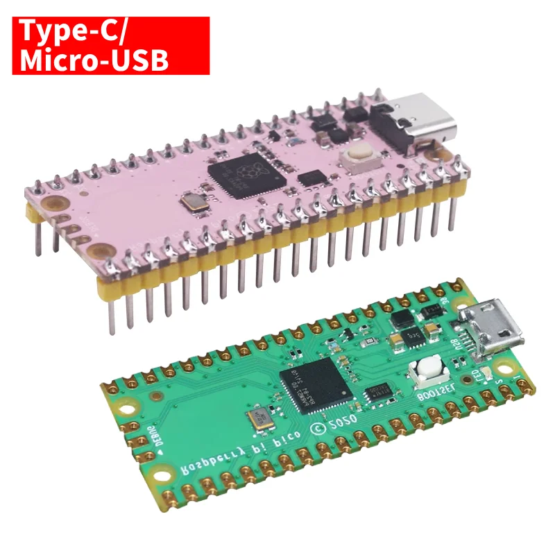 For Raspberry Pi Pico Development Board RP2040 Dual-Core 264KB Low-Power Microcomputers USB-C Interface ENIG Finish, Pink Color