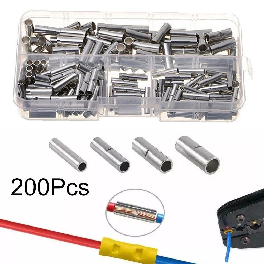 200PCS Non Insulated Butt Connectors Auto Car Wire Butt Connector For Machinery Power Systems Home Appliances Aviation
