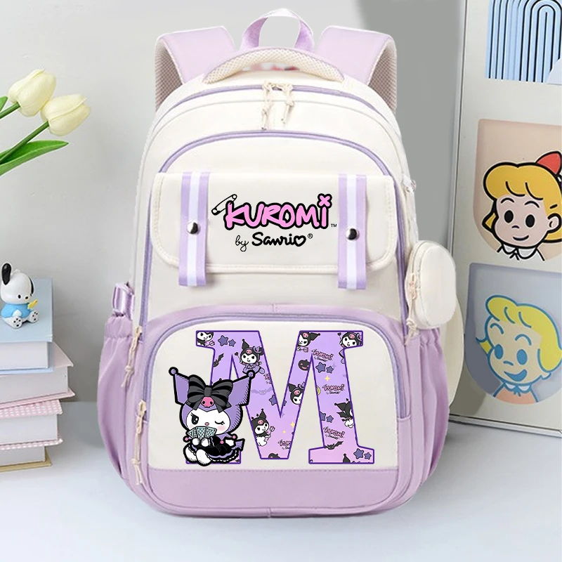 

Sanrio Kuromi High Quality Backpack Cartoon Letter A-Z Printed Schoolbag Students High-capacity Book Stationery Storage Bag Gift