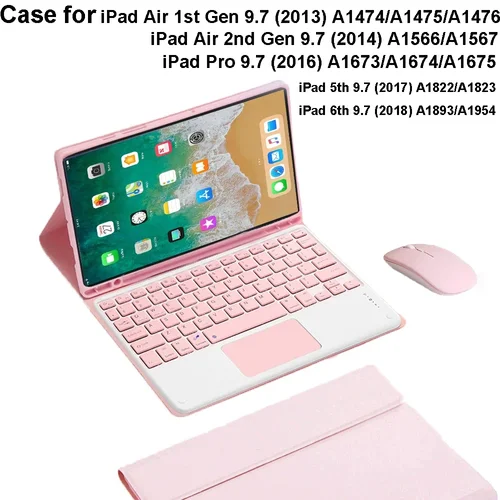 Para iPad 5ta generación 2017 6a generación 2018 Funda de 9,7 pulgadas, Funda con teclado Bluetooth para iPad Air 1 Air 2 Pro Funda para teclado de 9,7 pulgadas