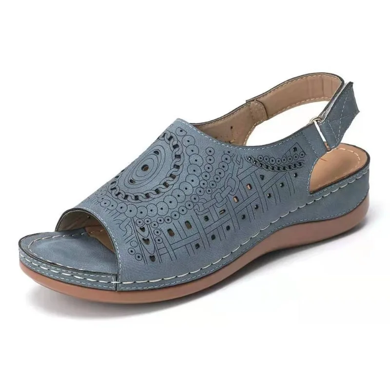 Sandalias de boca de pez de cuña de talla grande para mujer, zapatos anchos de suela suave, antideslizantes, resistentes al desgaste, novedad de verano