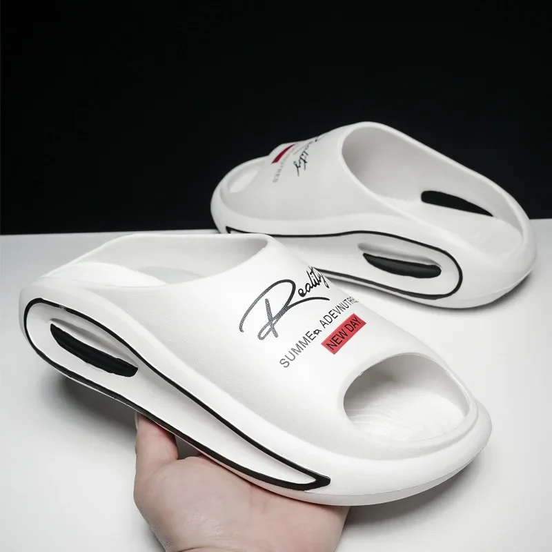 

Летние дышащие уличные тапочки с толстой подошвой и одним словом, мужские повседневные пляжные сандалии для пар, домашние мужские тапочки 2025