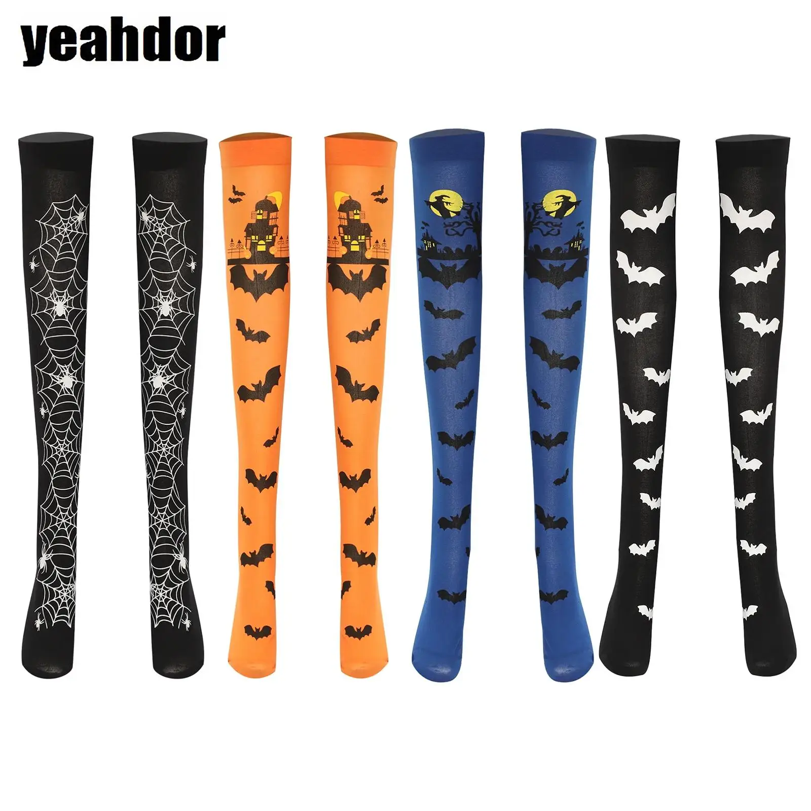 

Women Stretchy Thigh High Stockings Long Over Knee Bat Patterned Socks Costume Accessory for Cosplay Halloween Stage Performance