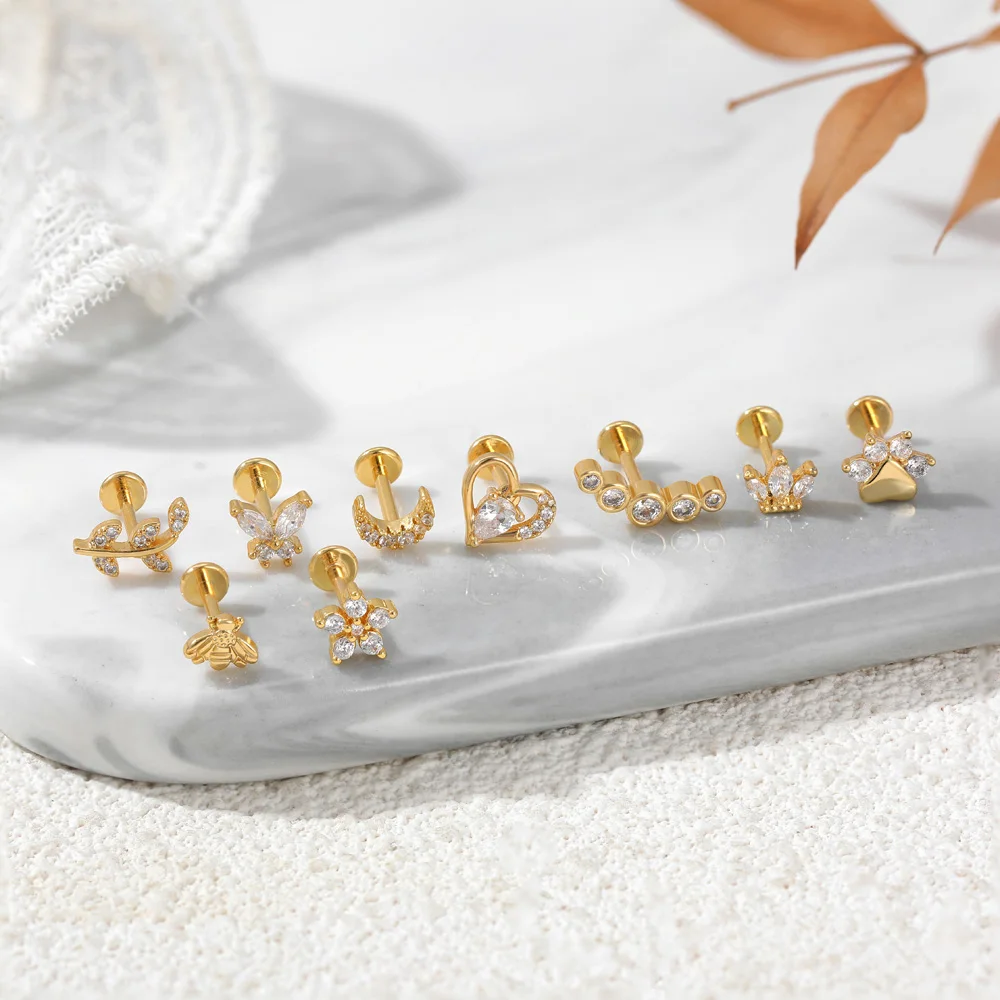 

316L Stainless Steel Gold Plated Sparkling Zircon Geometric Navel Piercing Waterproof Hypoallergenic Moon Perforate Body Jewelry