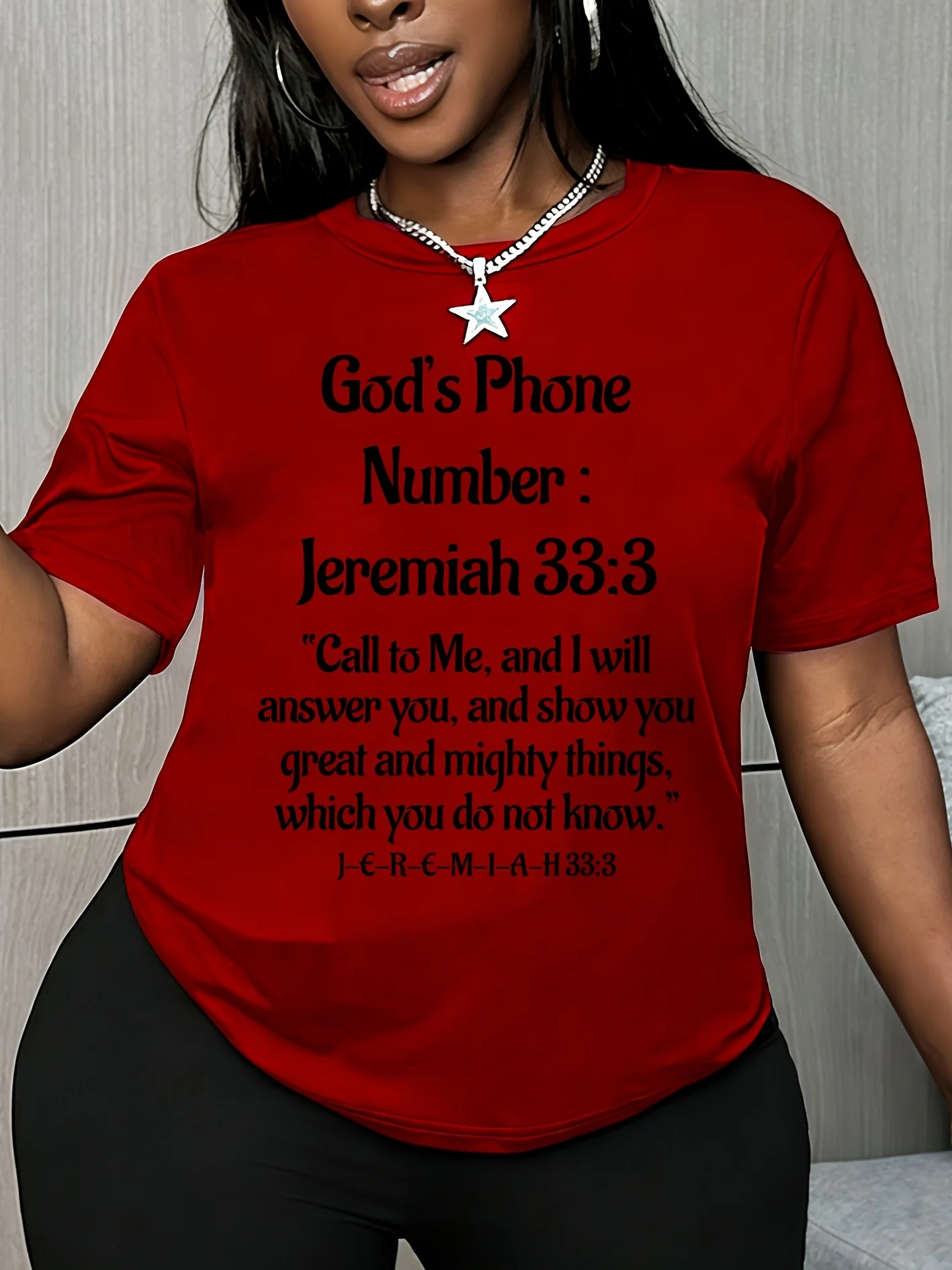 Women's Top Bible Jeremiah 33:3 Religious Scripture Printed Round Neck Comfortable Summer New Girlfriend Women's Top