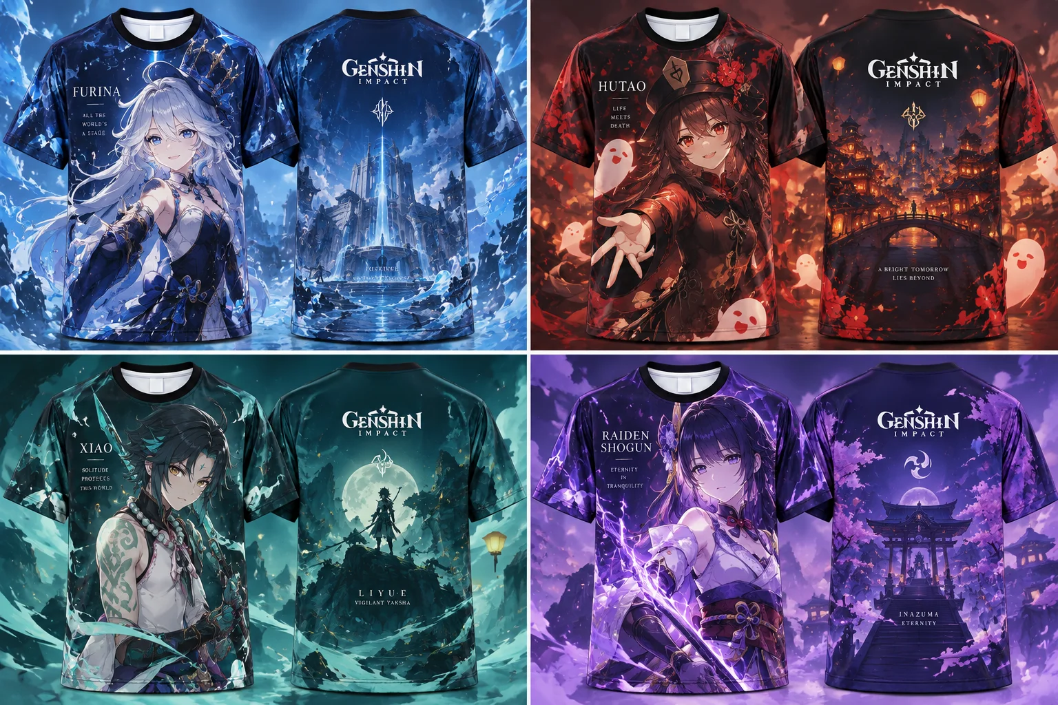 Genshin Impact 3D All Over Print T Shirt Men Women Furina Hutao Xiao Raiden Shogun Graphic Short Sleeve Anime Fans Tops