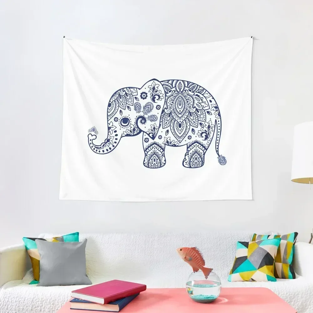 

Blue Floral Elephant Illustration Tapestry Wall Deco Art Mural Wall Carpet Custom Tapestry