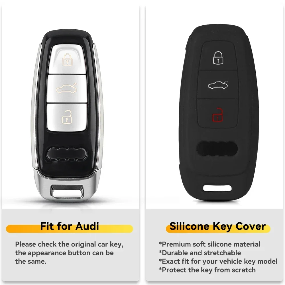 KEYYOU 1PCS NEW Silicone Rubber Key Case Cover For Audi A6L A7 A8 A8L E-tron Q8 C8 2019 Protective Shell 3 Buttons