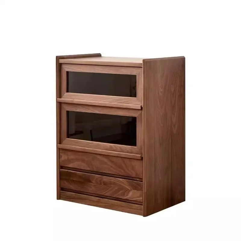 

North American black walnut solid wood side cabinet living room sofa cherry wood multi-functional storage cabinet