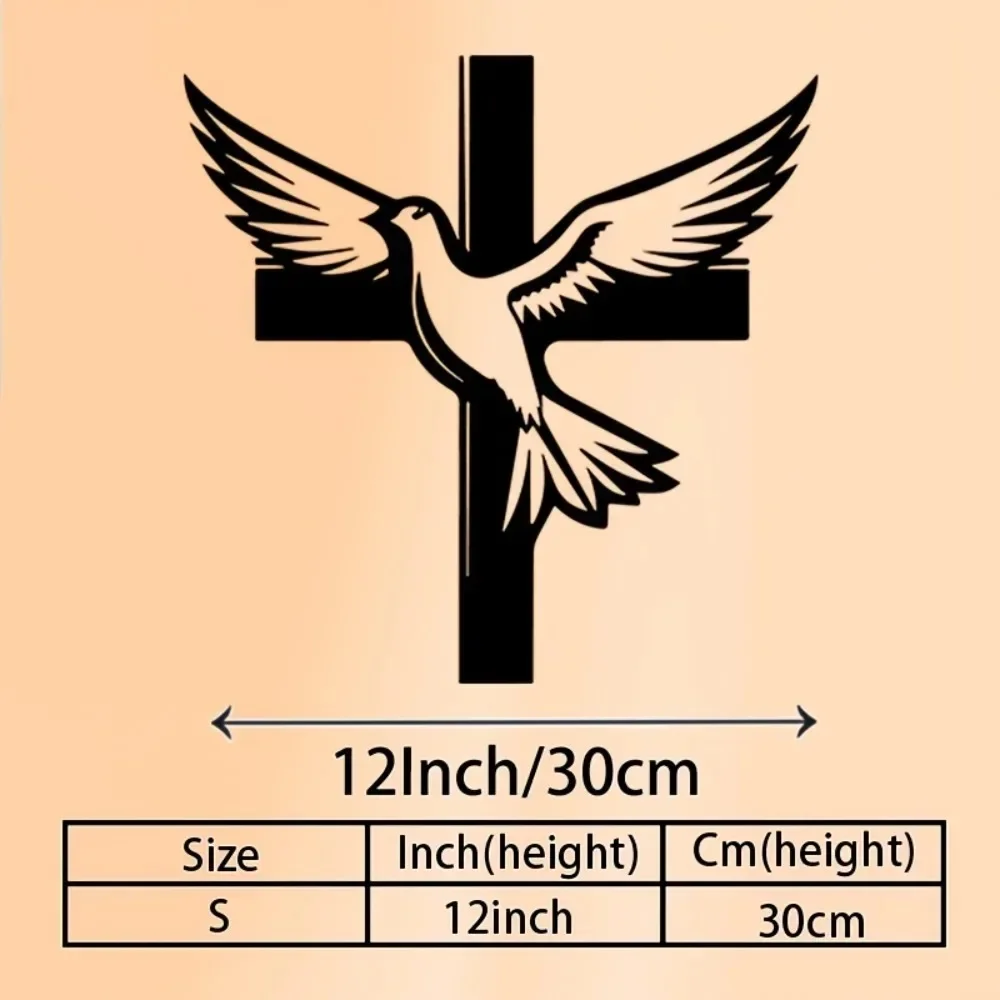 Brand Christian Dove Iron Wall Art Waterproof Durable Metal Cross Decor for Living Room Bedroom Office Hanging