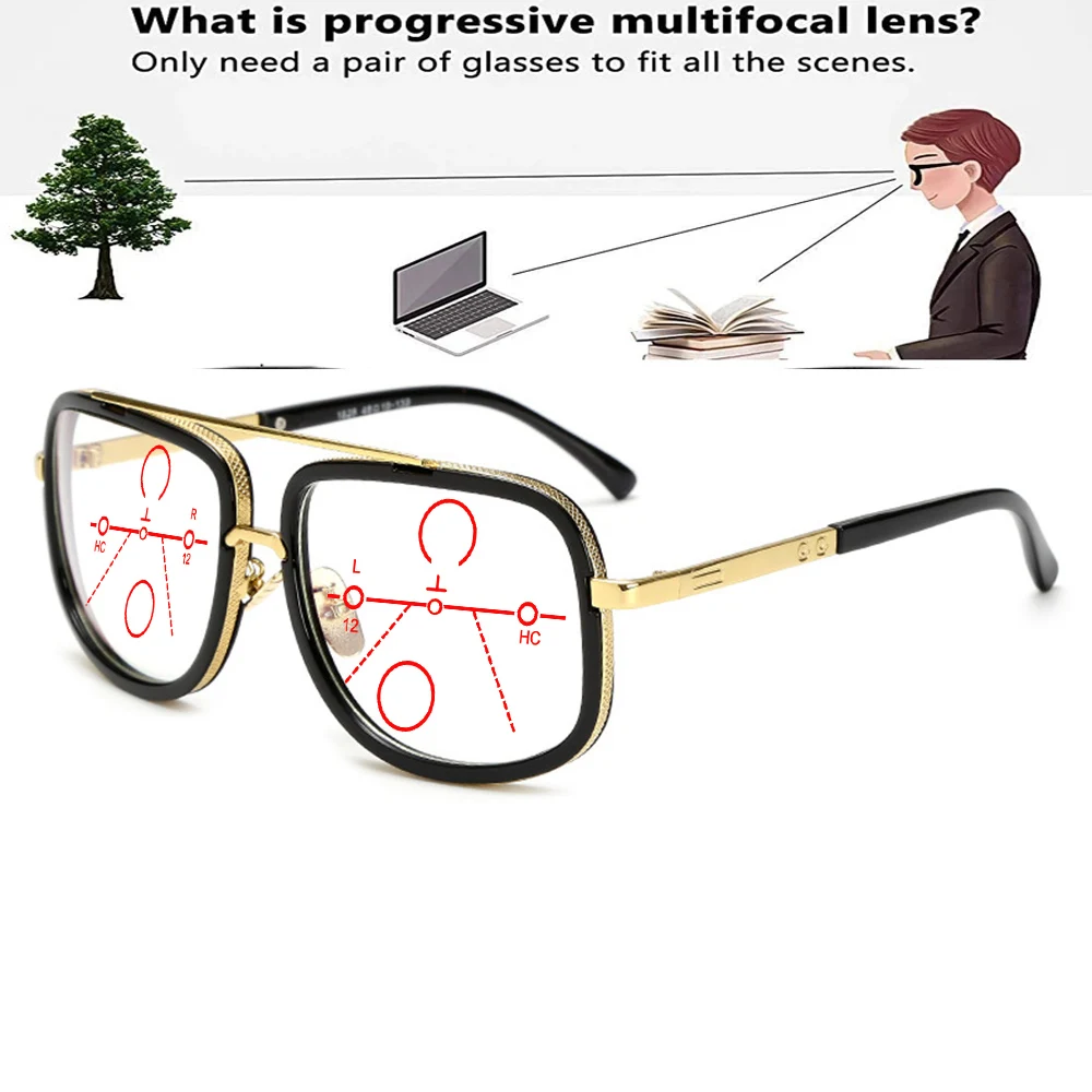 

Double Bridge Oversized Trend Square Oversized Frame Comfortable Progressive Multifocal Reading Glasses +0.75 To +4