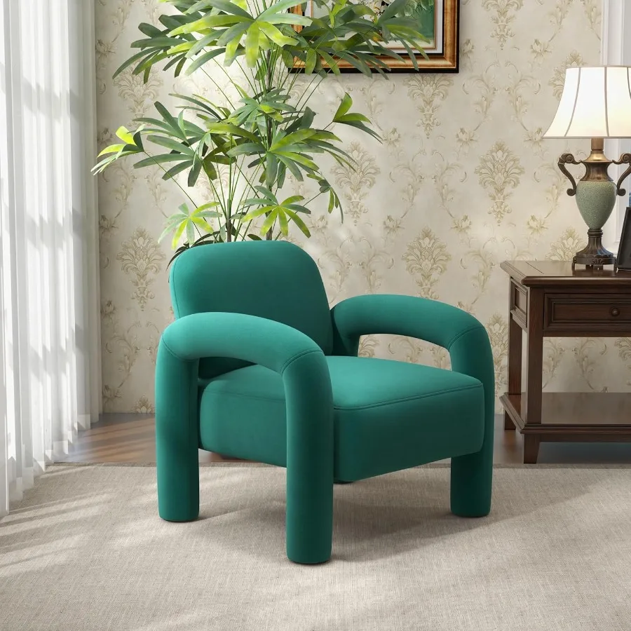 Modern Accent Chair Comfy Velvet Upholstered Armchair Cozy Vanity Chair Single Sofa Tufted Barrel Chair Reading Chair for Livin