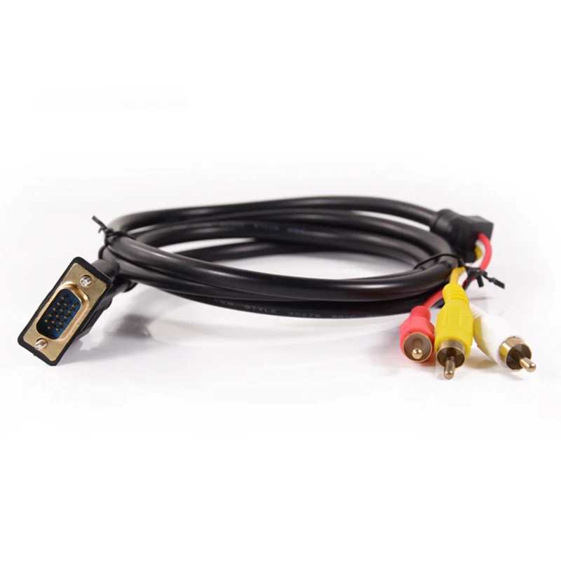 1.5M VGA to 3RCA Cable Gold Plated AV Converter Cord with Magnetic Circle for TV Computer PC Tablet Extend Video Audio Adapter
