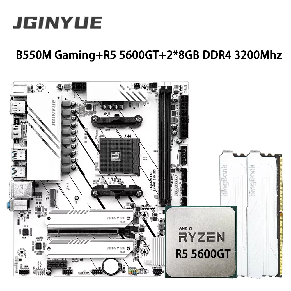 

JGINYUE B550M Motherboard Set With AMD AM4 R5 5600GT And 2*8GB DDR4 3200Mhz RAM PCI-E 4.0 M-ATX B550M Gaming Motherboard