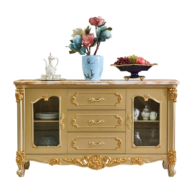 

European marble dining side champagne gold solid wood tea cabinet, dining room wine cabinet, living room