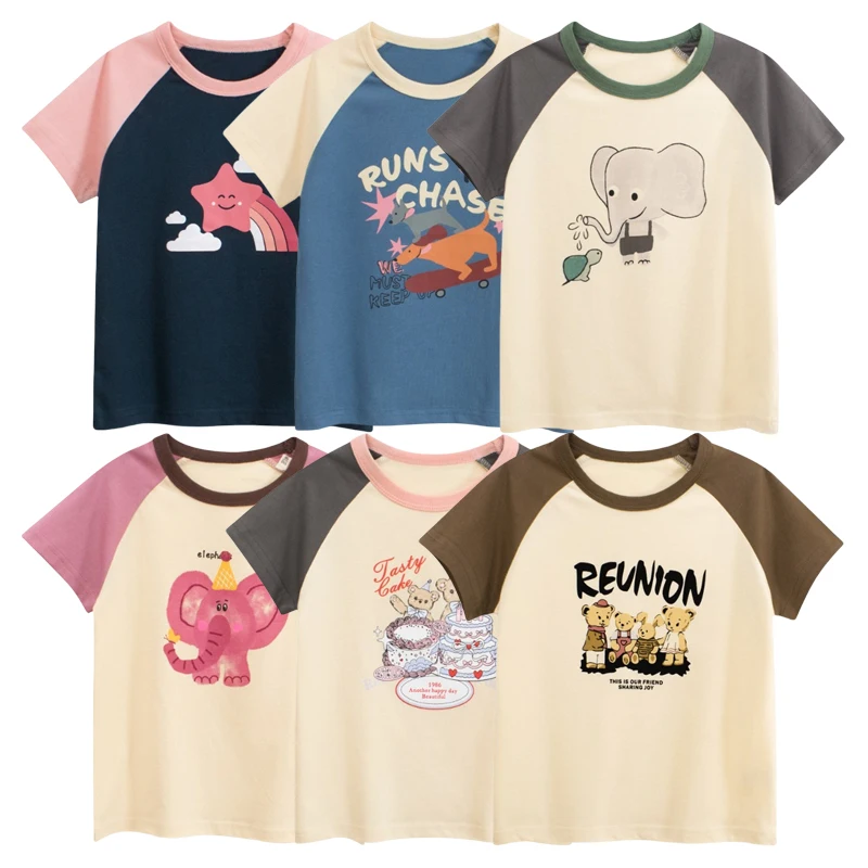 

Boys Girls Cartoon T Shirt 2025 Summer New Children Bottoming Shirts Short Sleeve Cotton Top Kids Undershirt 2-10Y Dropshipping