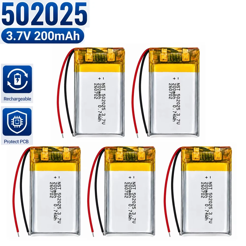 502025 3.7V 200mAh LiPo Battery Rechargeable Lithium Polymer Replacement Battery for Bluetooth Earbuds GPS Tracker