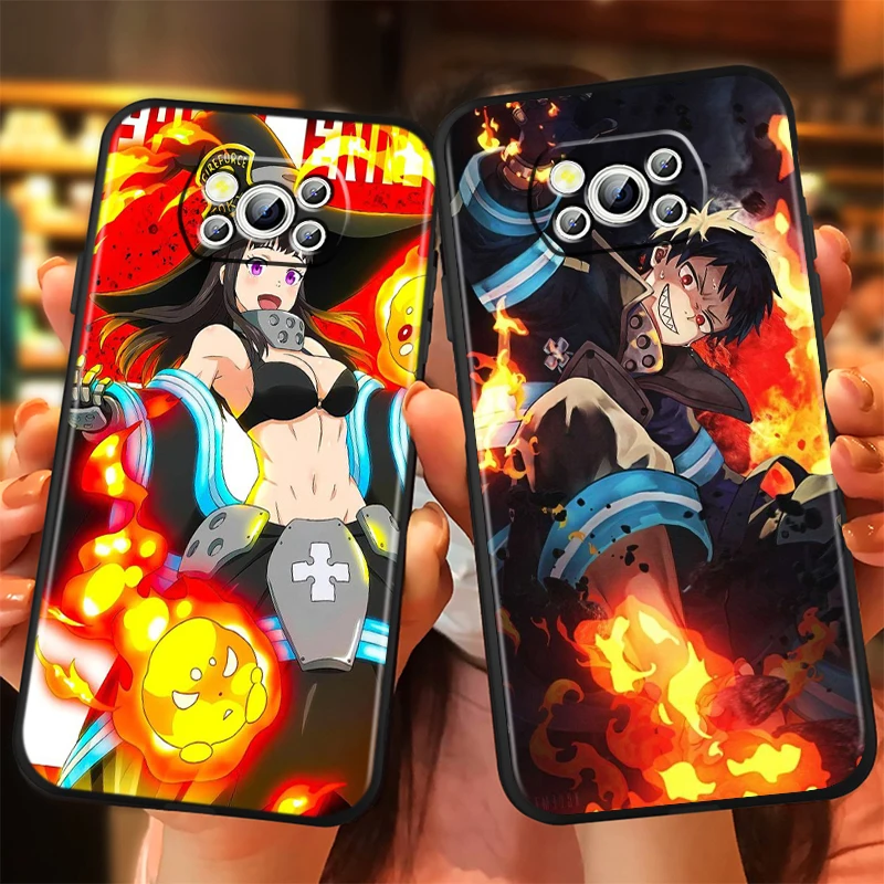 Fire Force Cartoon Anime For Xiaomi Mi Poco F5 F4 F3 X6 X5 X4 X3 M6 M5 M5S M4 M3 C65 Pro GT NFC 5G Black Funda Phone Case