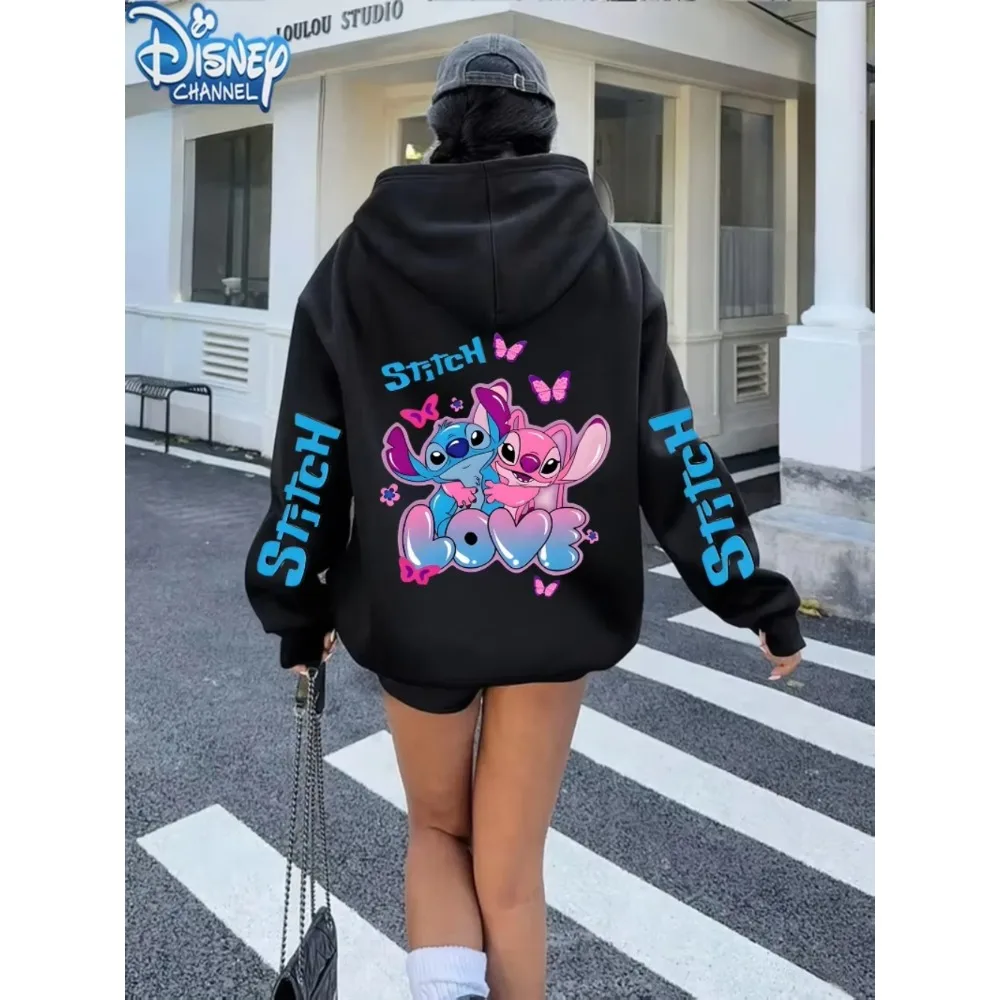 ديزني المرأة الرجال غرزة ليلو الكرتون الجرافيك هوديي لينة طويلة الأكمام البلوز مع جيوب عارضة فضفاضة تناسب الخريف/الشتاء #1