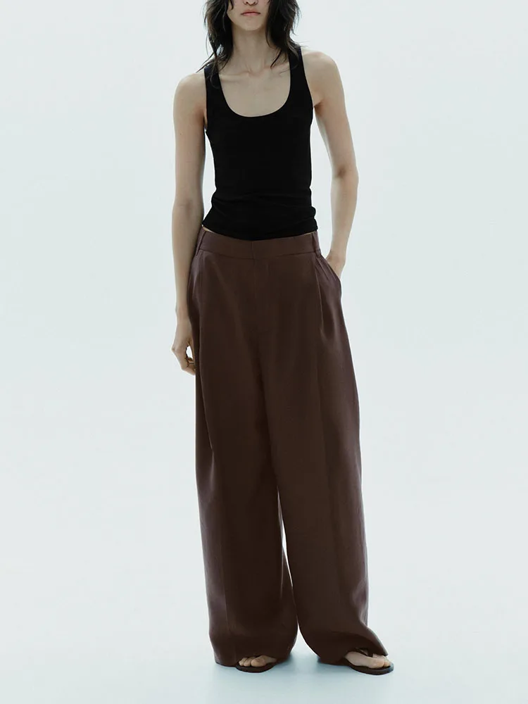 

Fall 2025 Women's Faion High Waist Straight Leg Pants Double Pleat Flip Cover Versatile Slimming Design New Arrival