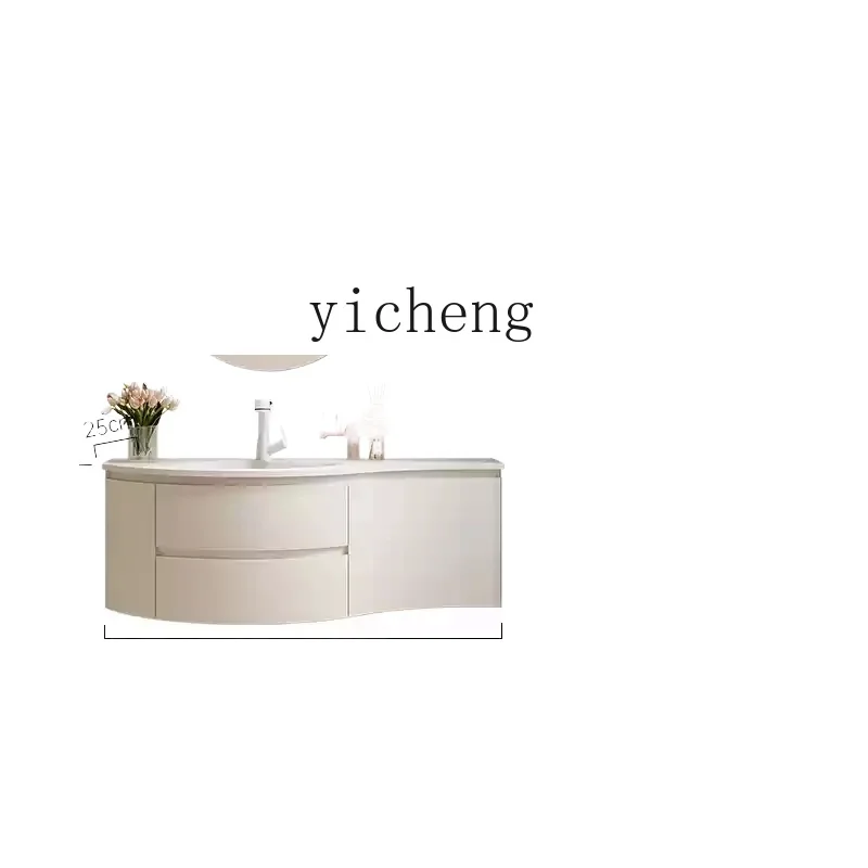 

TQH Modern Simple Wind Integrated Mango Basin Hanging Rubber Wood Paint Smart Bathroom Cabinet