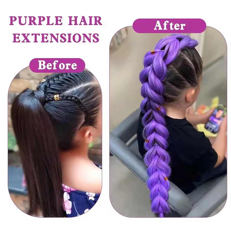 Purple Cosplay Anime Synthetic Straight Cosplay Wig Ponytail with Hair Braiding Ponytail Hair Halloween Accessories