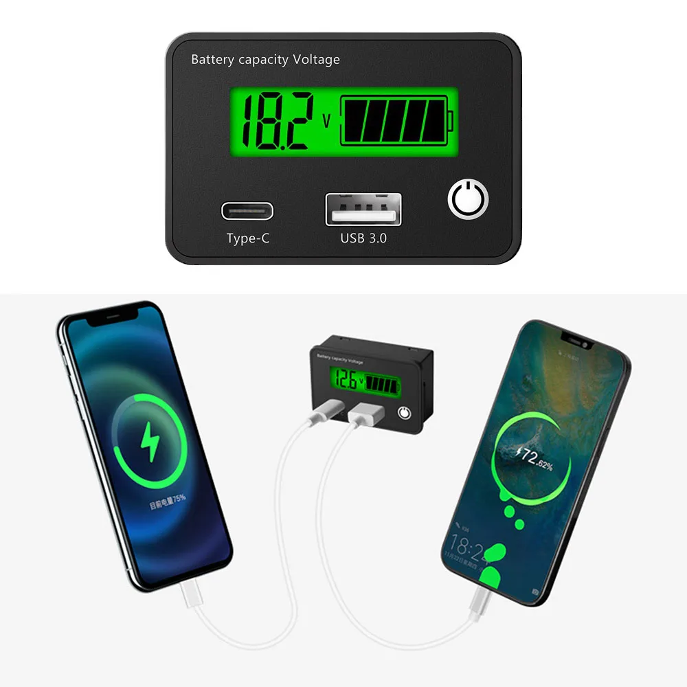 LCD 디지털 범용 전기 전압 계량기, 납산 리튬 LiFe PO4 배터리 용량 표시기, 12V, 24V