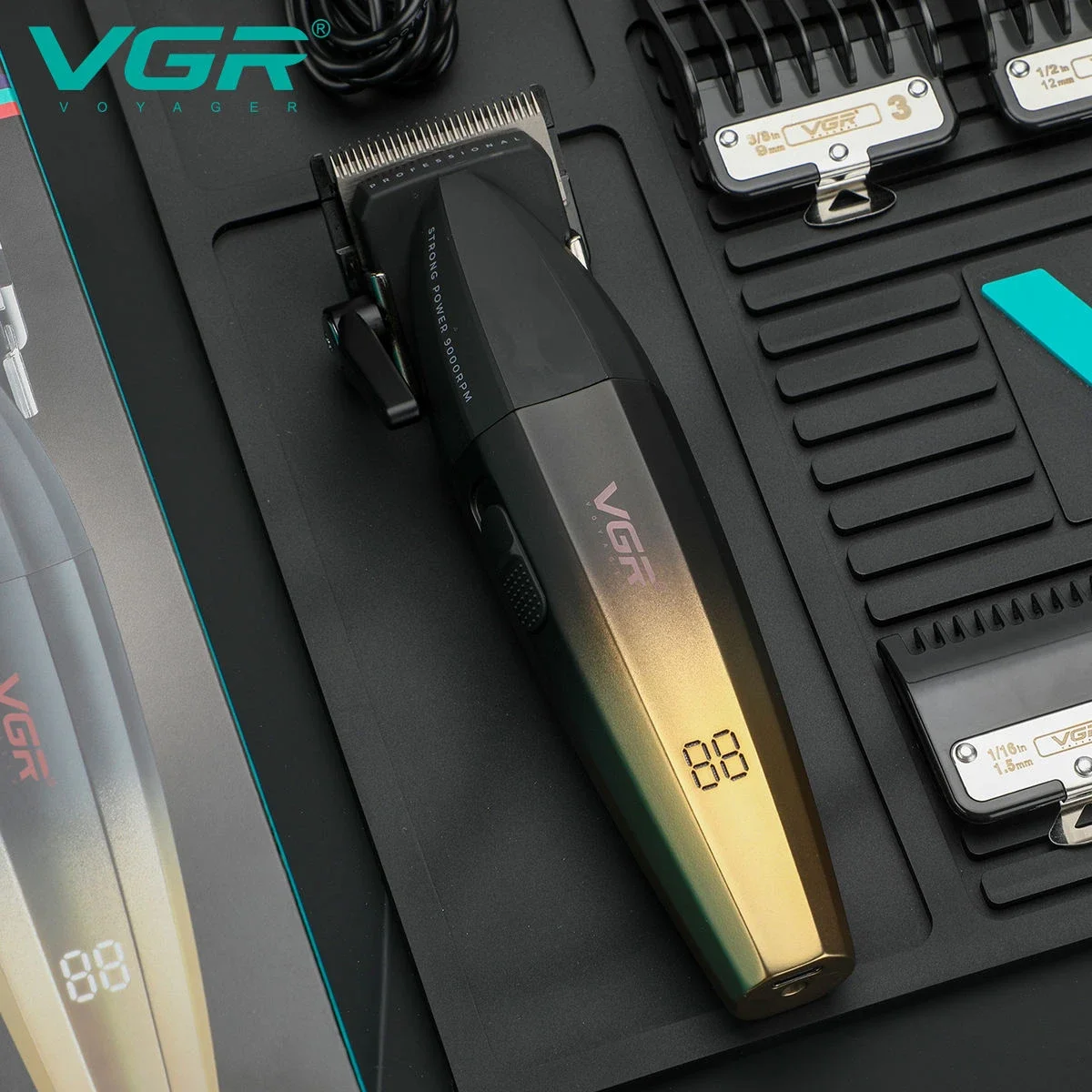 VGR Haartrimmer Barbier Professioneel Haartrimmer Elektrisch Haarknipper Verstelbaar 9000 RPM LED Trimmer voor mannen V-003