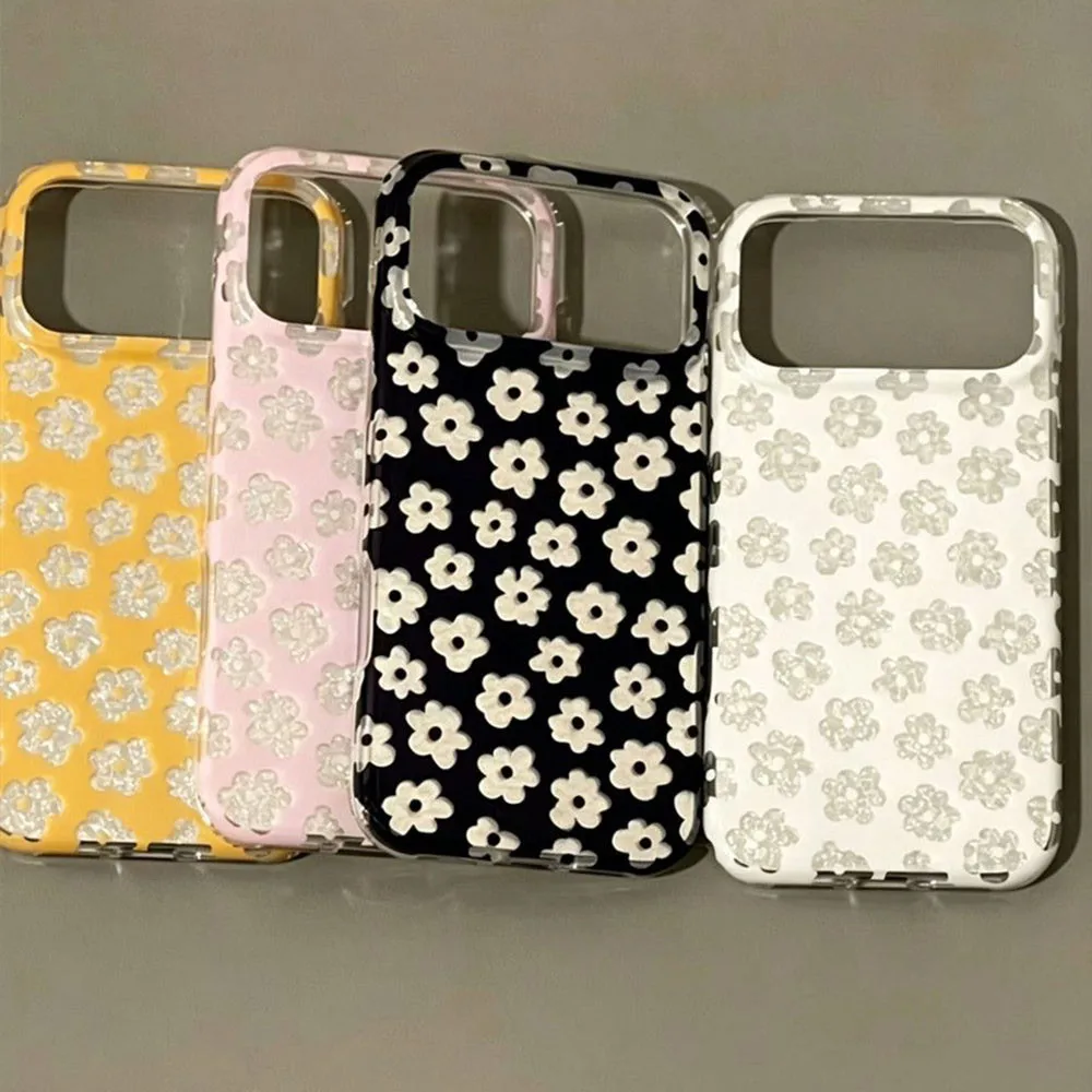Capa de Telefone Vintage e Moderna com Estampa de Flores Pretas e Brancas para iPhone 17 Air 16 Pro Max 18 15 14 Plus 13 12 11, Capa Traseira de Silicone