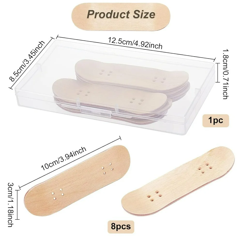 8Pcs Mini Skateboard Tiny Maple Wooden Fingerboard Finger Skateboards Accessories with Plastic Box Reduce Pressure Kids