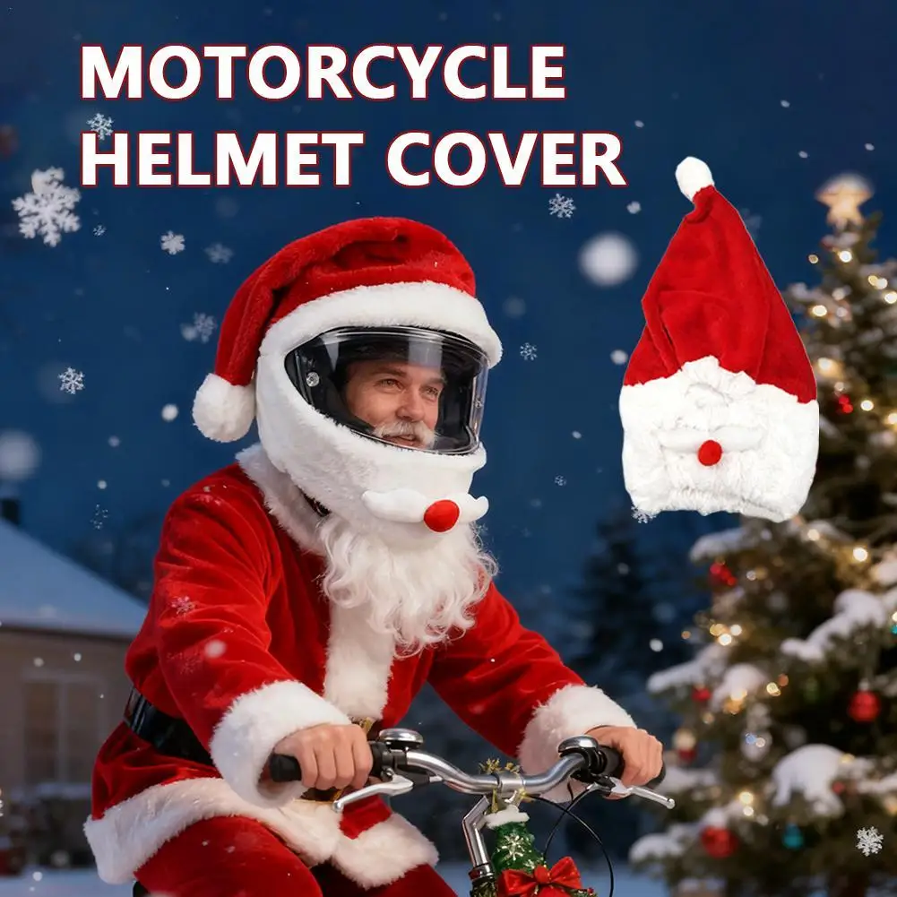 Housse de casque de moto de noël, casquette de casque en peluche du père noël pour motocycliste, accessoires de décoration de fête de noël