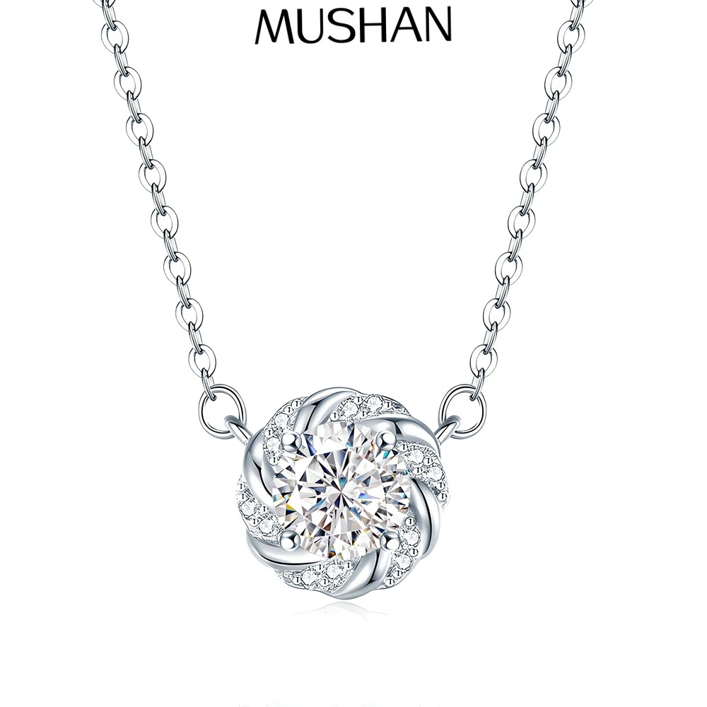 

MuShan Luxury Jewelry 925 Sterling Silver Necklace 16IN D Color Moissanite Women Rhodium Plated MST Patent Graduation 16INs