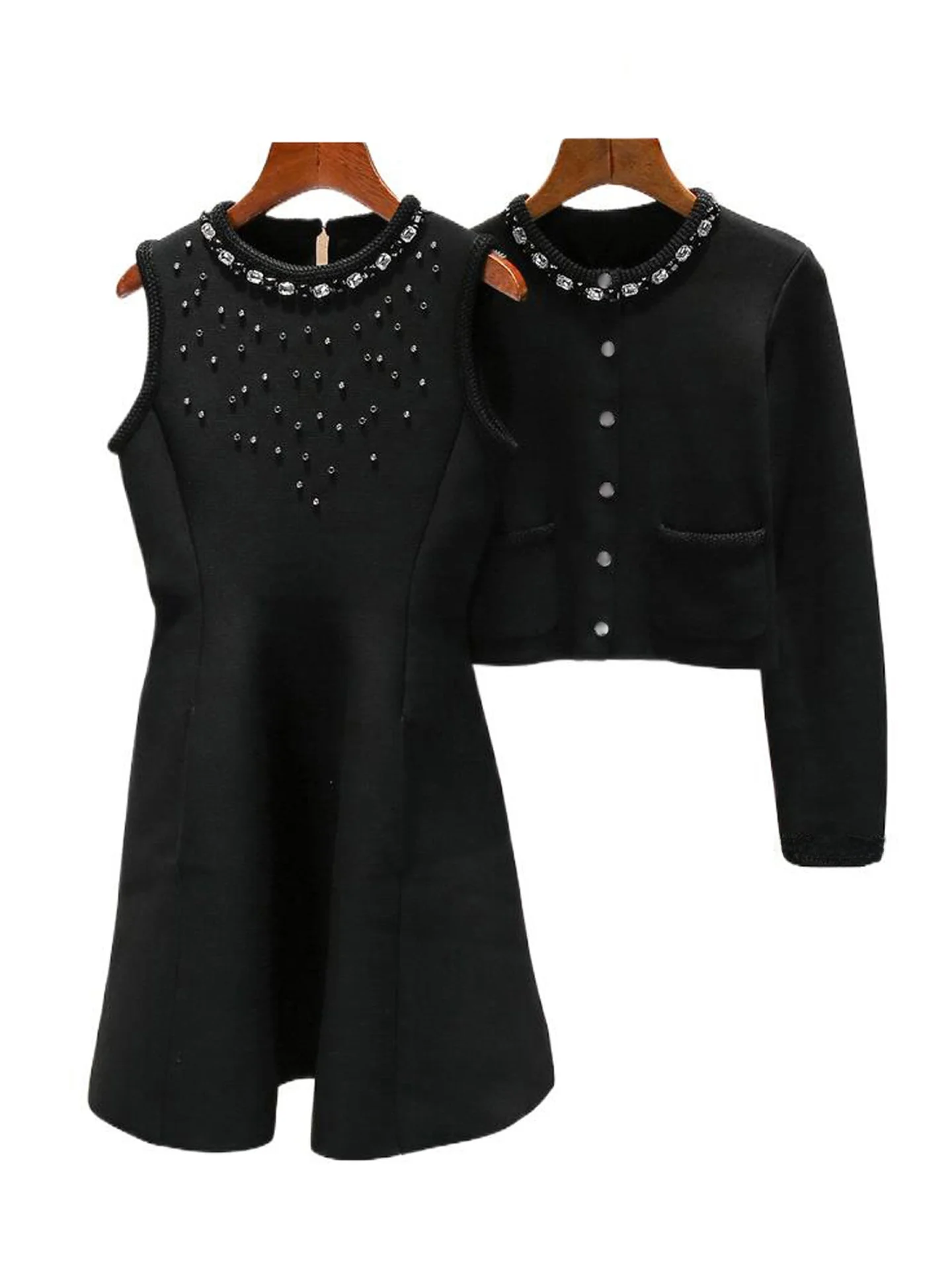 M Home Nan You High End Women's Faion Set with Rhinestone Knitted Cardigan Coat And Dr for Autumn Winter Casual Wear