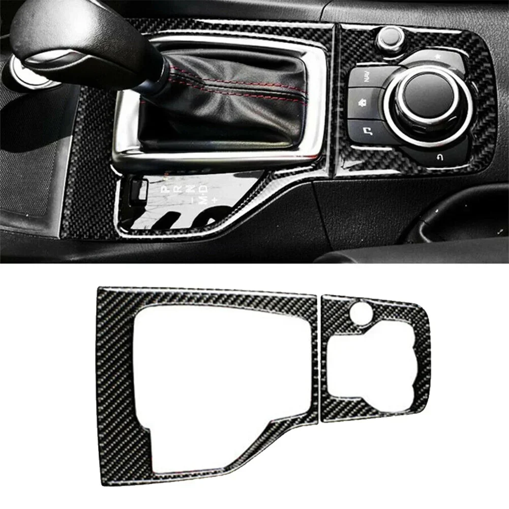 2 PCS Carbon Fiber Car Gear Shift Panel Frame Cover Trim Fit For Mazda 3 Axela 2013 2014 2015 2016 Car Replacement Accessories