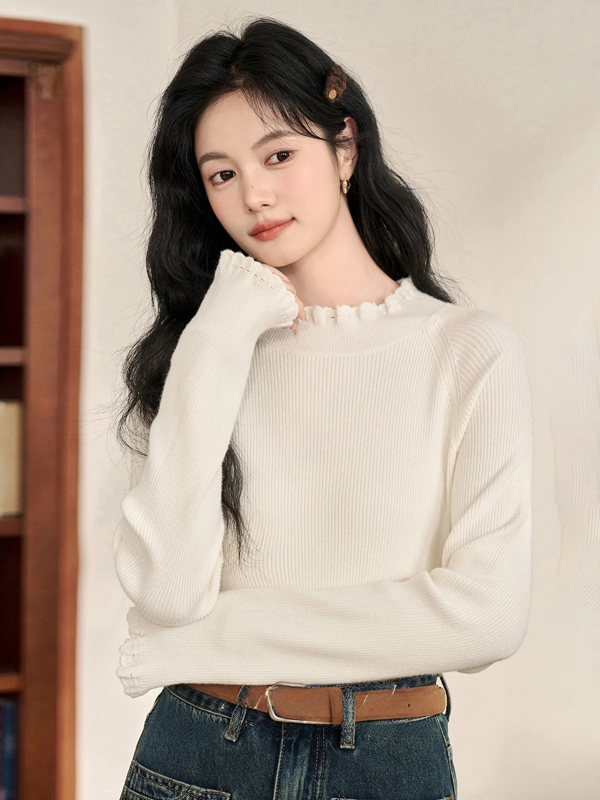 

Теплый зимний вязаный свитер для женщин с круглым вырезом, желтый, в корейском стиле, с эффектом похудения, для повседневной носки