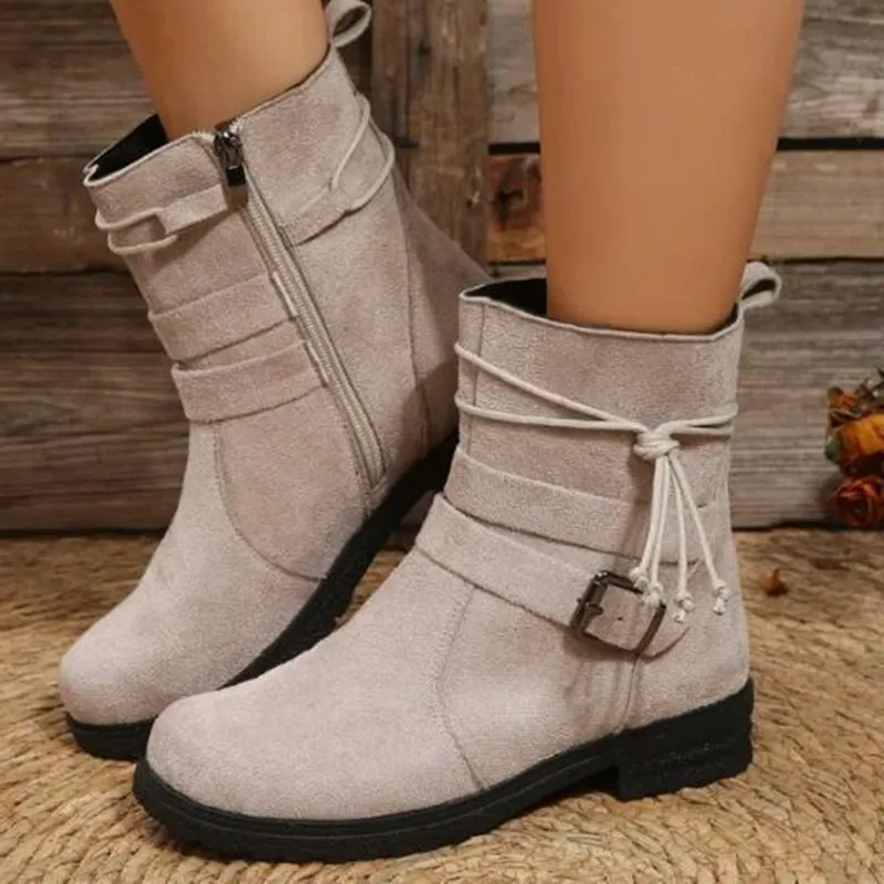2025 Women Chelsea Boots Ankle Retro Shoes Suede Autumn Winter New Goth Casual Motorcycle Boots Gladiator Walking Zapatos Mujer