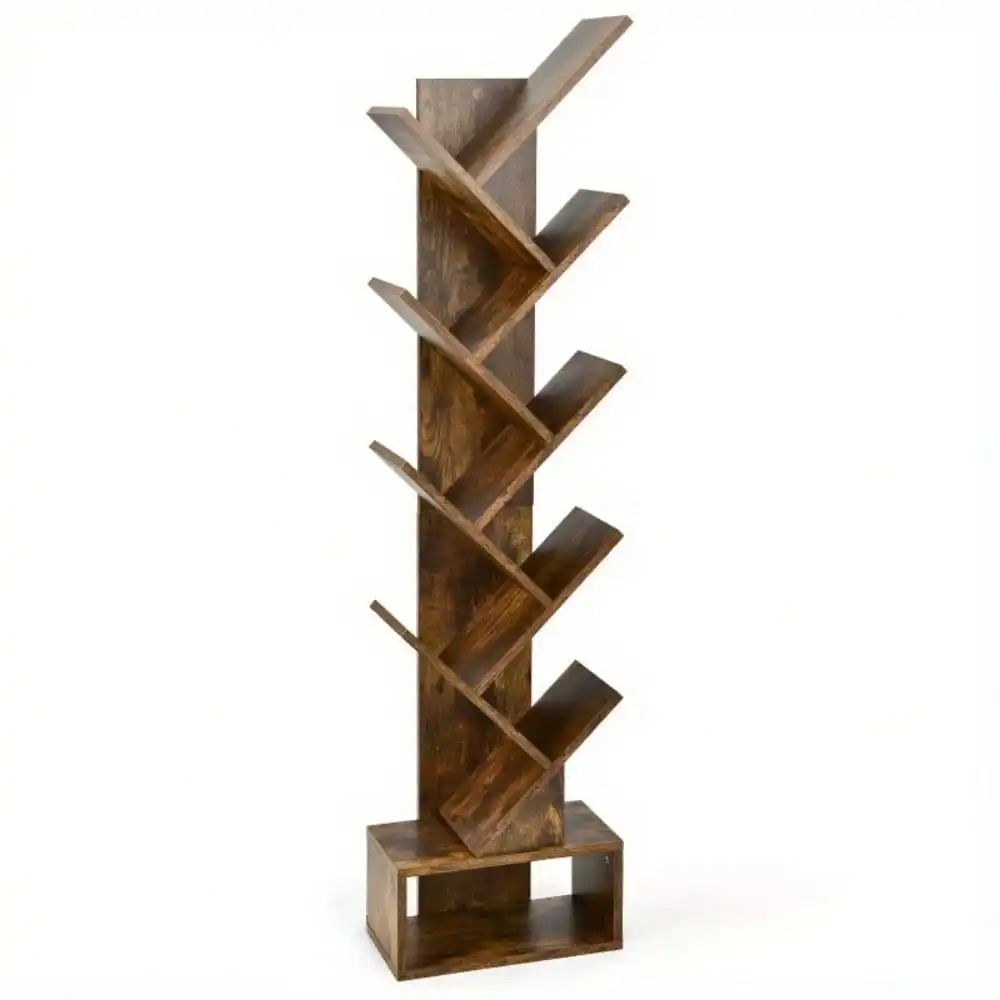 

10-tier Tree Bookshelf w/Drawer Free-standing Bookcase Storage Shelf Brown