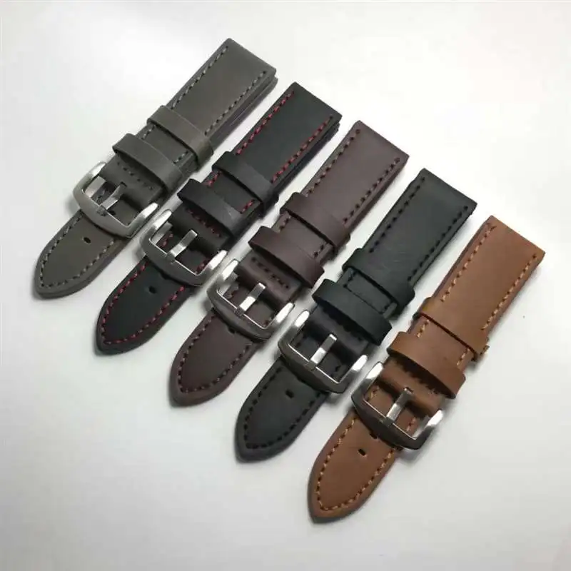 High Quality  Soft Genuine Leather Universal Cut Edge Watch band 18mm  20mm  22mm 24mm Stainless Steel Buckle  pulseira relogio