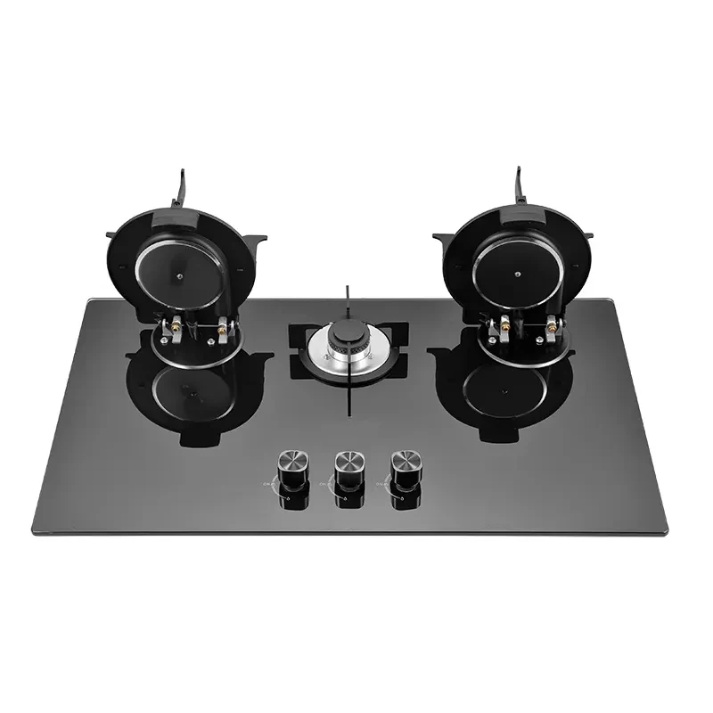 Fornello a gas bianco ribalta Piano cottura a gas GPL Piano cottura in vetro Batteria Fornello a gas a 3 fuochi per cucina