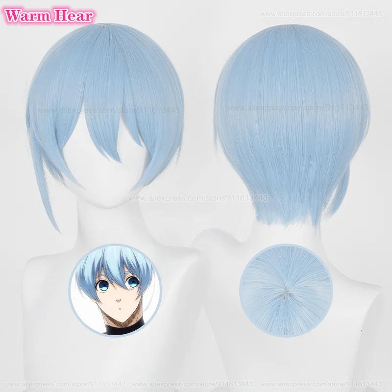 Hiori Yo Cosplay Pruik Anime Hiori Kort 28Cm Licht Cyaan Blauwe Pruik Hittebestendige Synthetische Cosplay Anime Pruiken + Pruik Cap